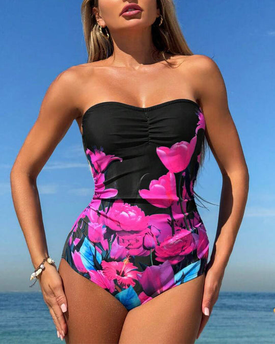Ffion – Strapless Floral One-Piece Swimsuit for Women