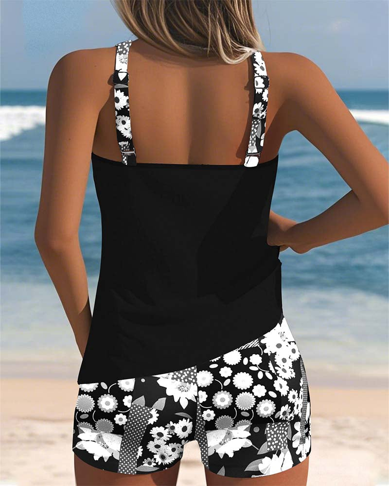 Soliel - Floral Tankini Shorts Set for Women
