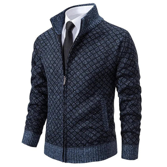 Adrian – Diamond Knit Zip Cardigan for Men