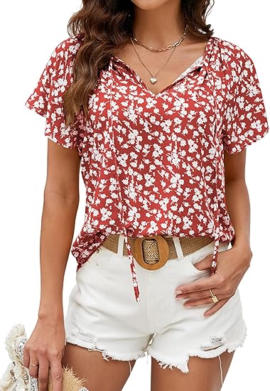 Carmela – Ruffle Short Sleeve Tunic Top for Women