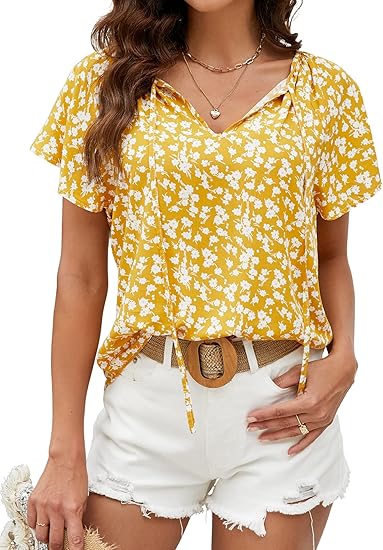 Carmela – Ruffle Short Sleeve Tunic Top for Women