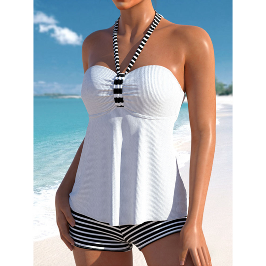 Babette  – Halter Stripe Trim Tankini Set