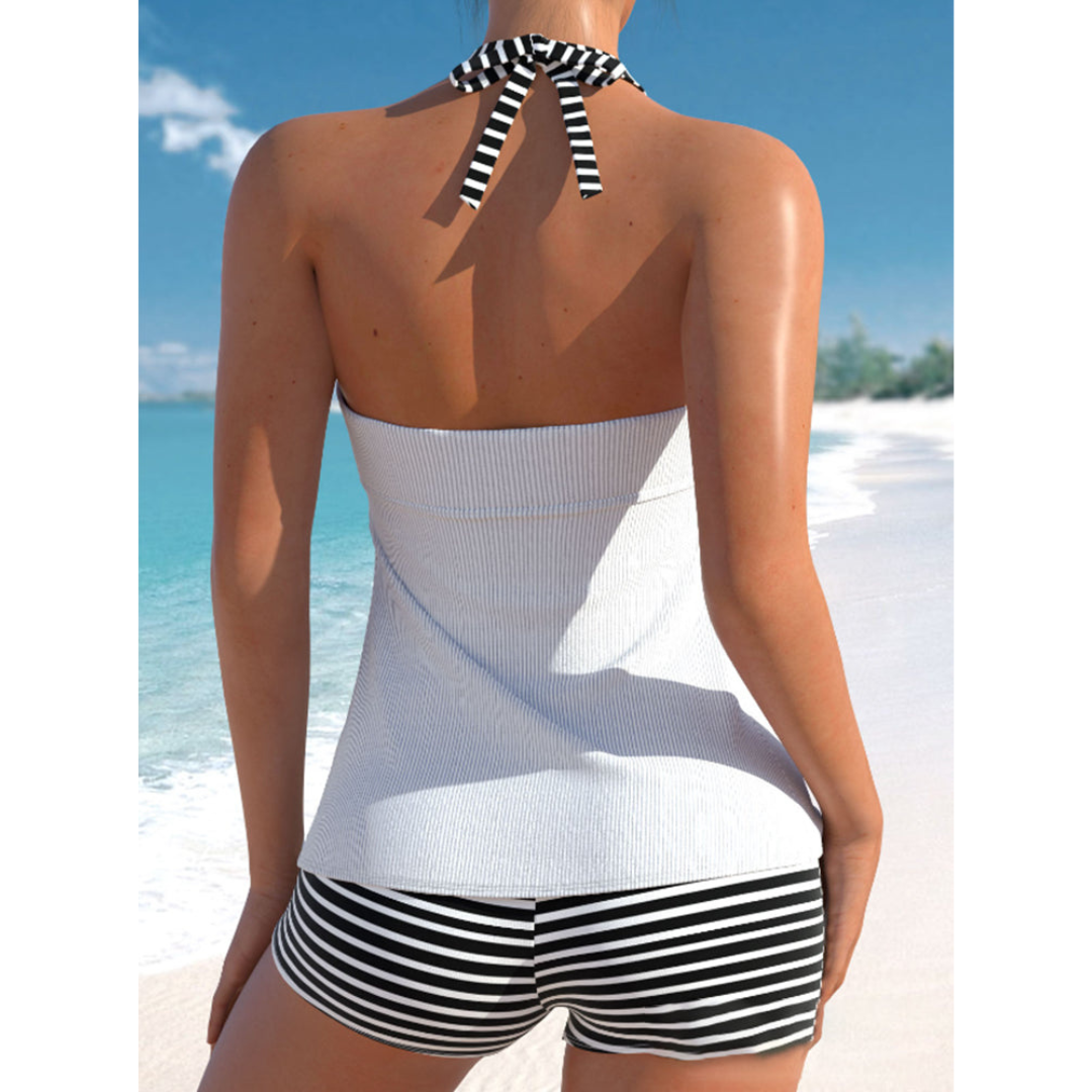 Babette  – Halter Stripe Trim Tankini Set
