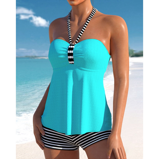 Babette  – Halter Stripe Trim Tankini Set