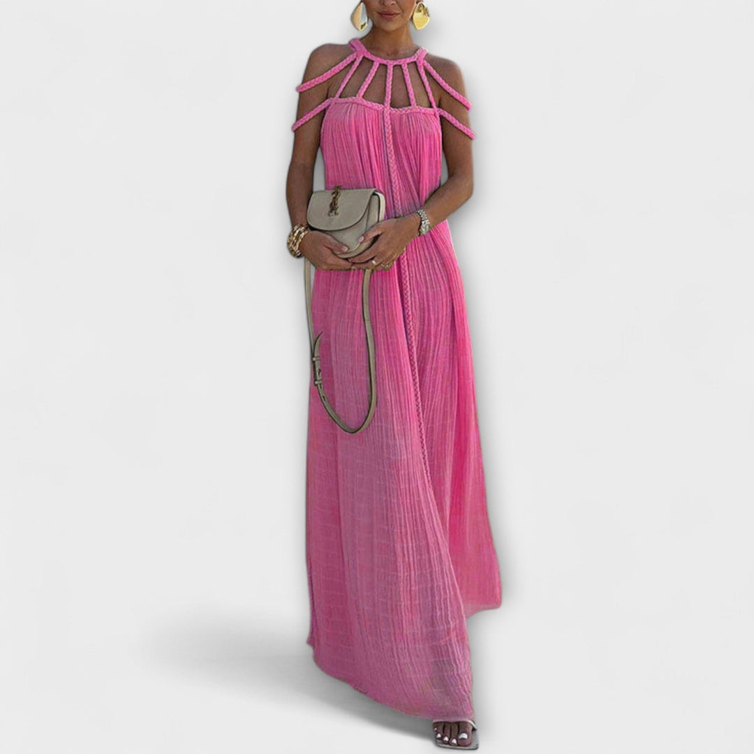 Brinaya – Maxi Dress Made of Linen Blend with Braided Neckline