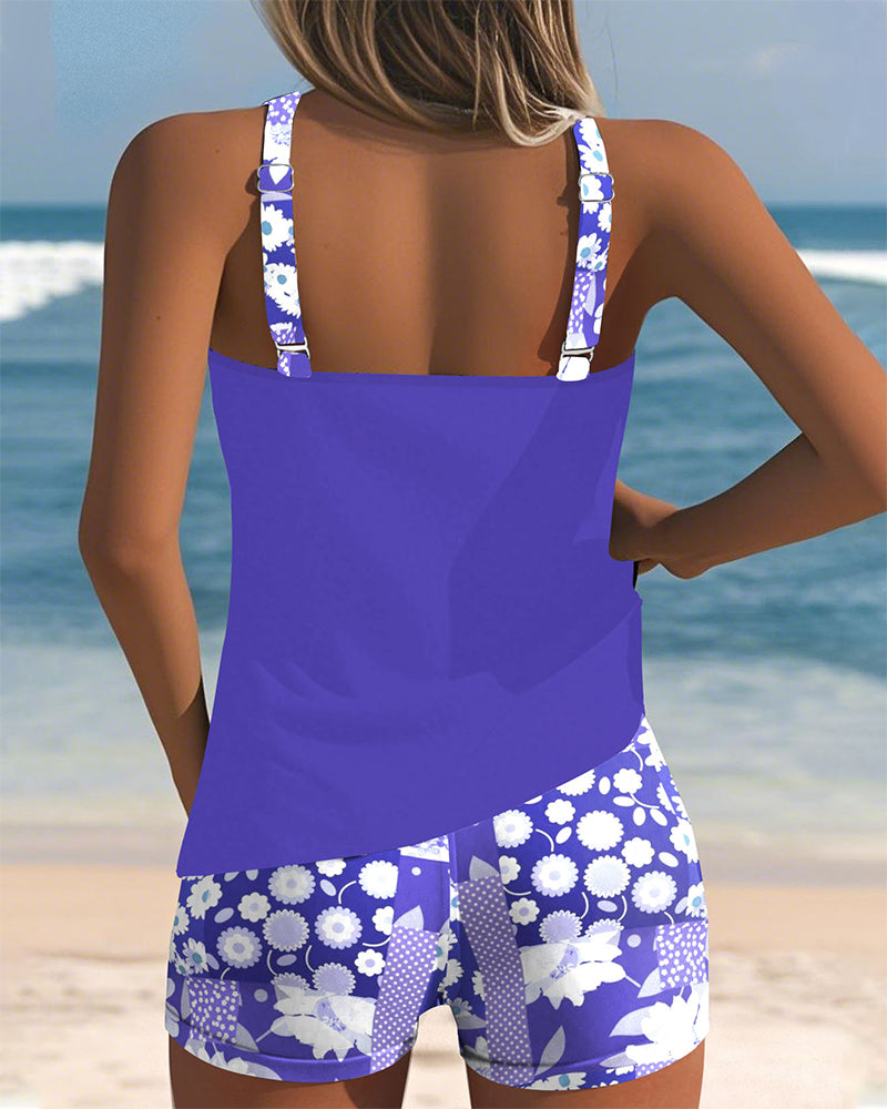 Soliel - Floral Tankini Shorts Set for Women