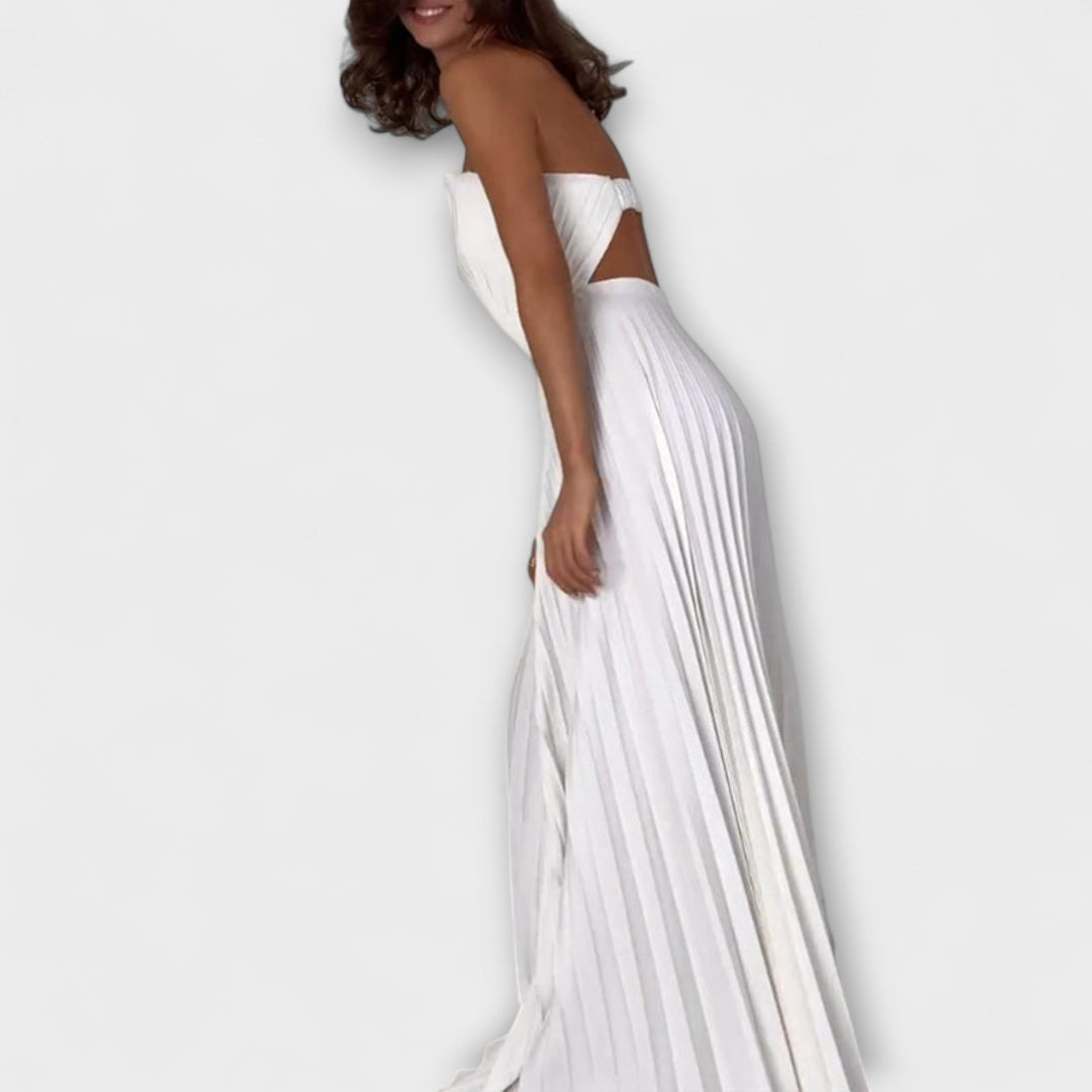 Elestia – Pleated Bandeau Dress with Sculptural Line