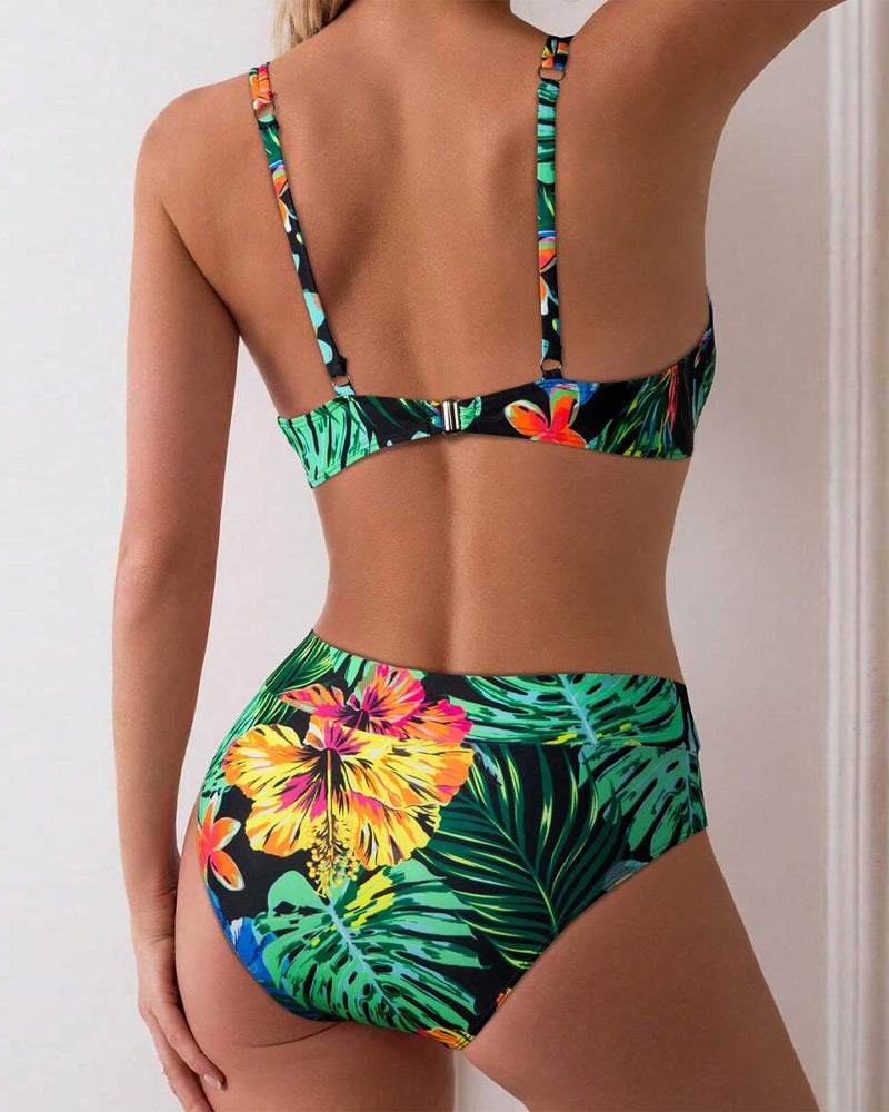 Regina – Tropical Garden High-Waist Bikini Set
