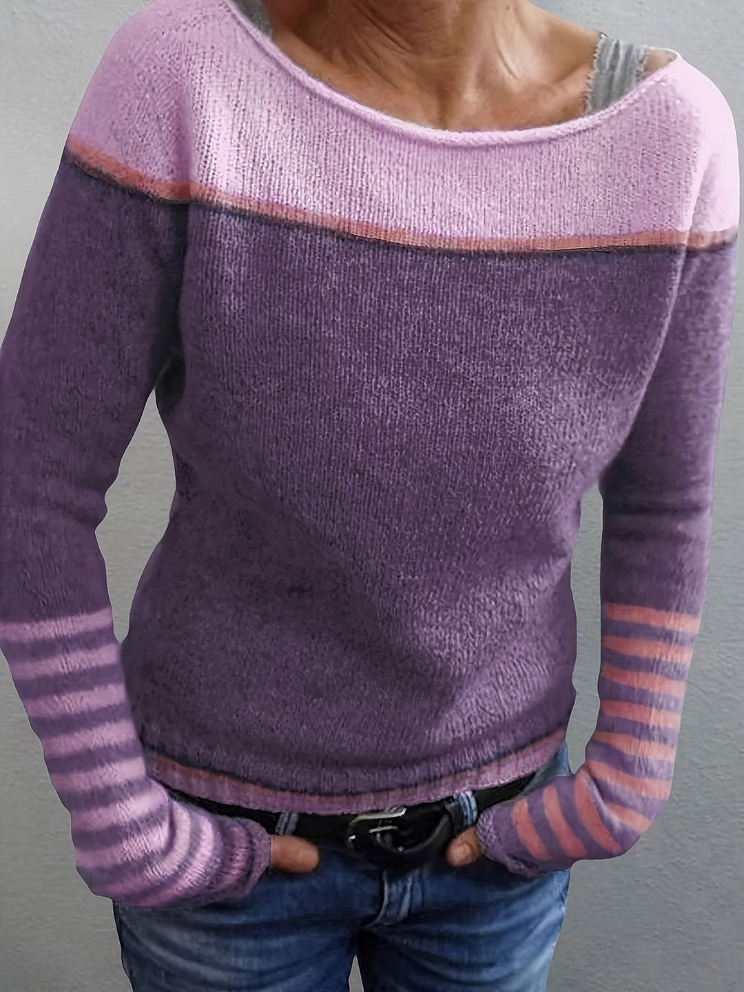 Celia – Off-Shoulder Striped Knit Sweater for Women