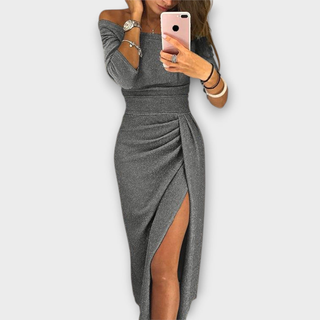 Elodie – Off-Shoulder Dress with Pleat Detail