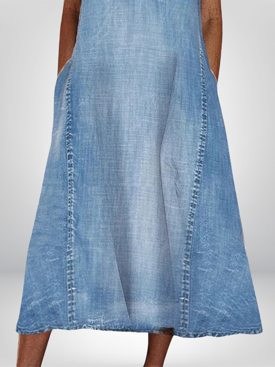 Avenora – Sleeveless V-Neck Denim Midi Dress for Women