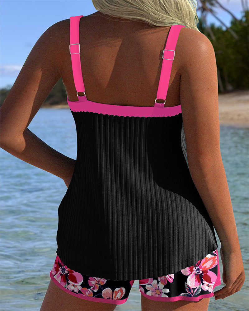 Aldona  – Floral Tankini with Coral Accent