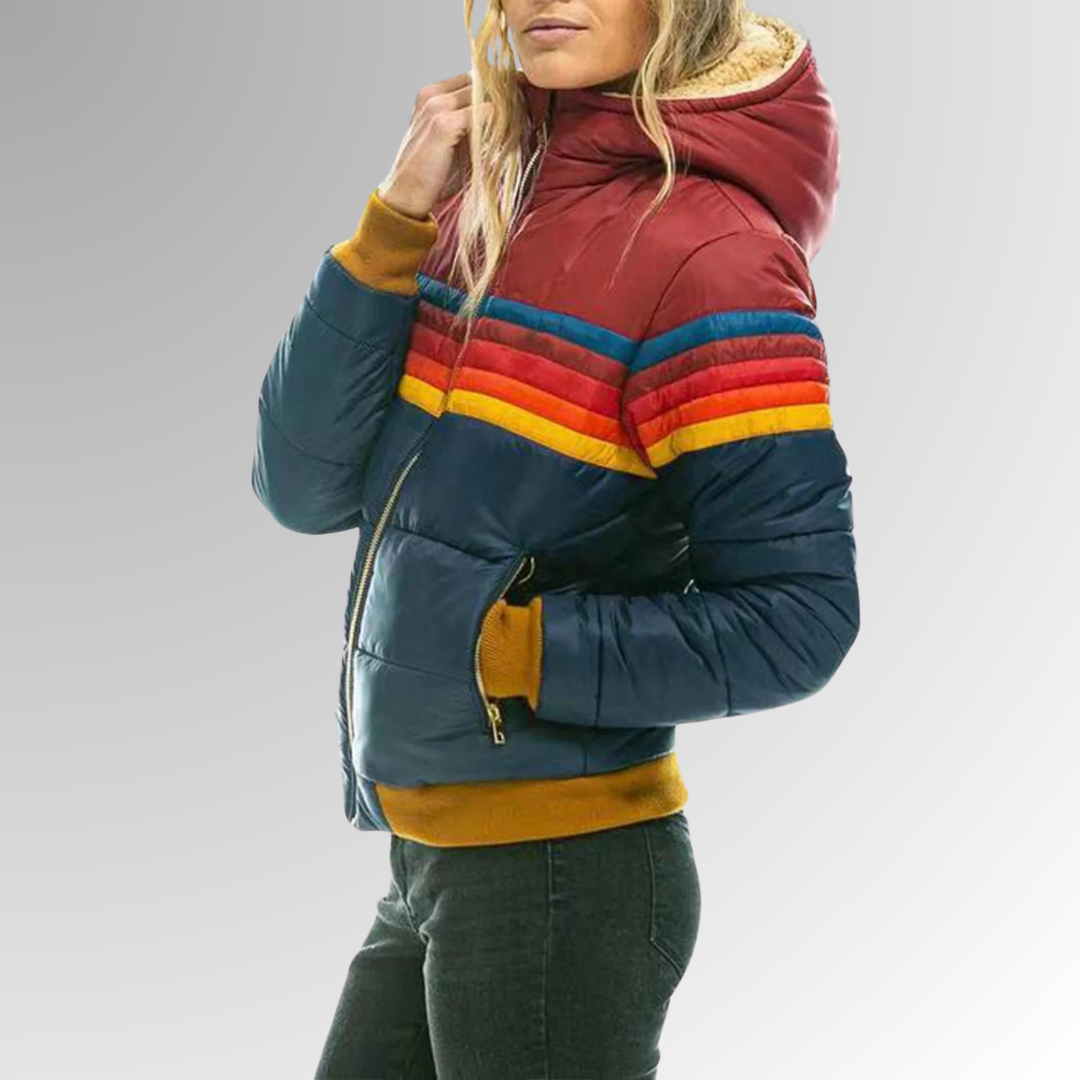 Chandler – Retro Rainbow Puffer Jacket for Women
