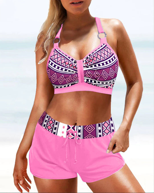 Fyokla  – Tribal Print Sports Tankini with Swim Shorts