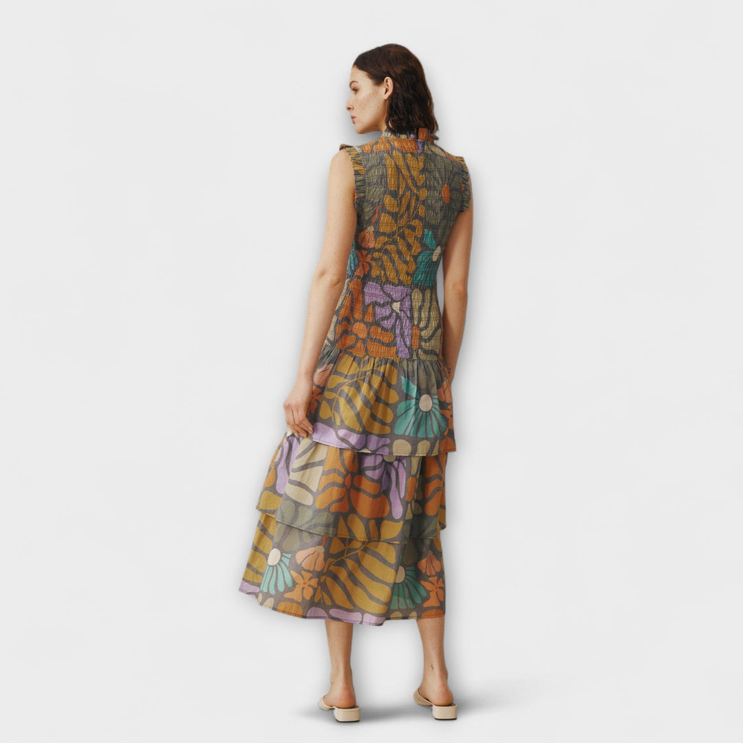 Yenora – Midi Dress with Smocked Bodice and Tiered Skirt