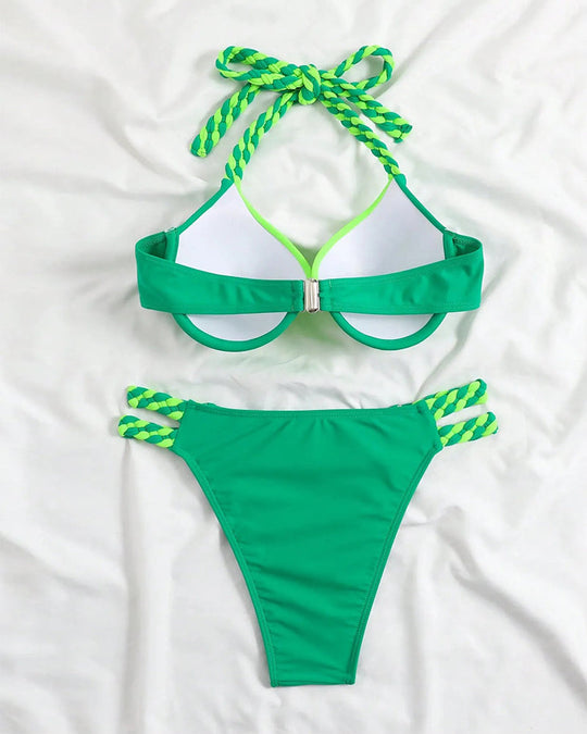 Gwenllian – Braided Strap Push-Up Bikini Set for Women