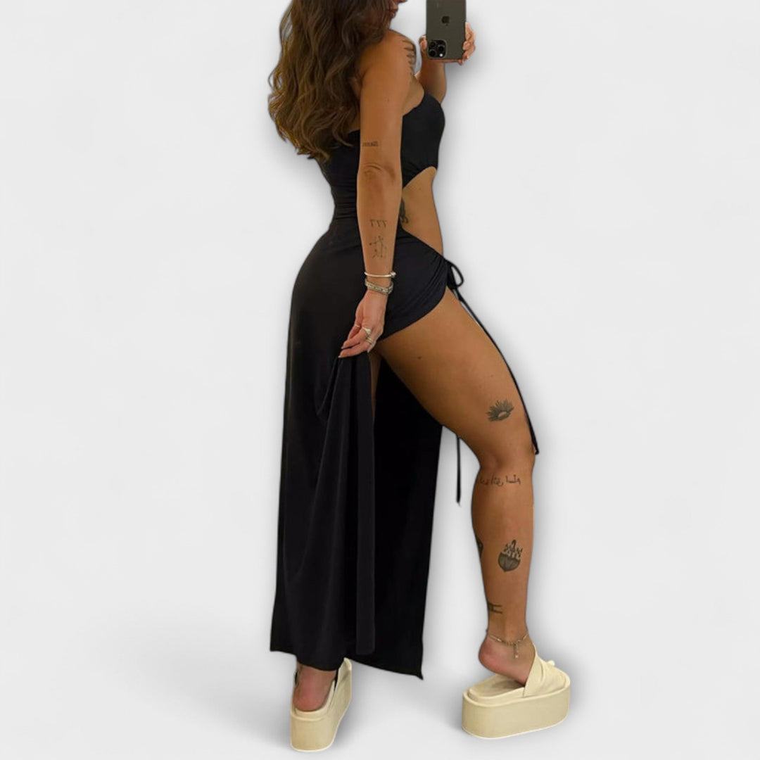 Winona - Bandeau-Tie Bodysuit Dress with Side Slits