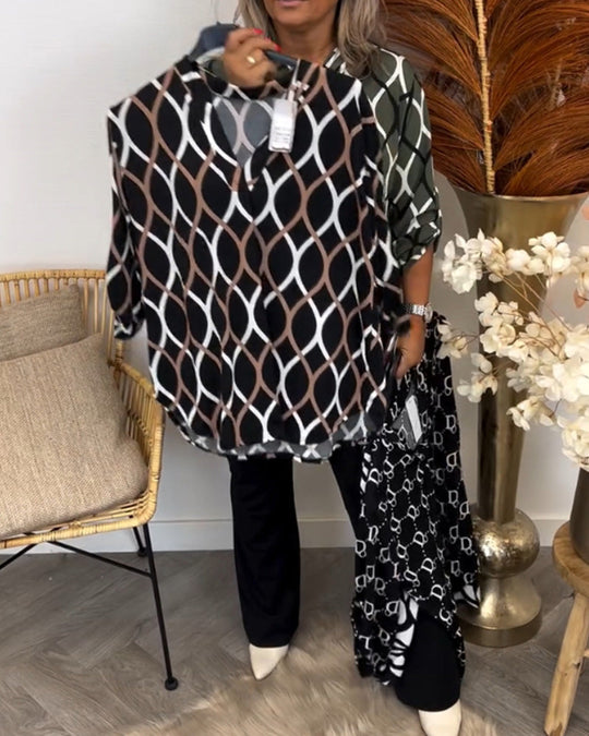 Embeth – Geometric Print V-Neck Blouse for Women