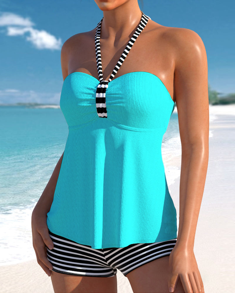 Talia – Halter Tankini with Striped Shorts for Women