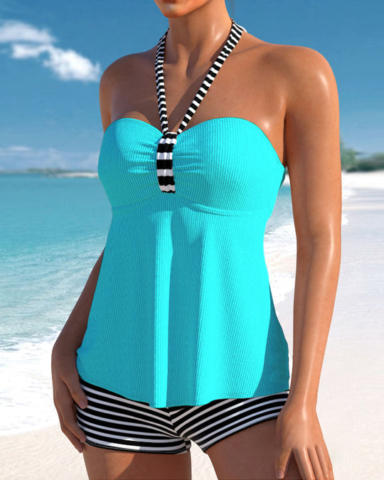 Talia – Halter Tankini with Striped Shorts for Women