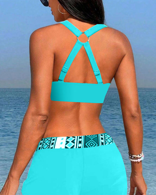 Fyokla  – Tribal Print Sports Tankini with Swim Shorts