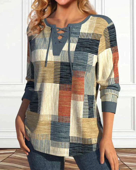 Nahla – Geometric Patchwork Knit Top for Women