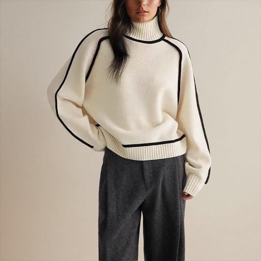 Candy – Contrast Trim Turtleneck Sweater for Women