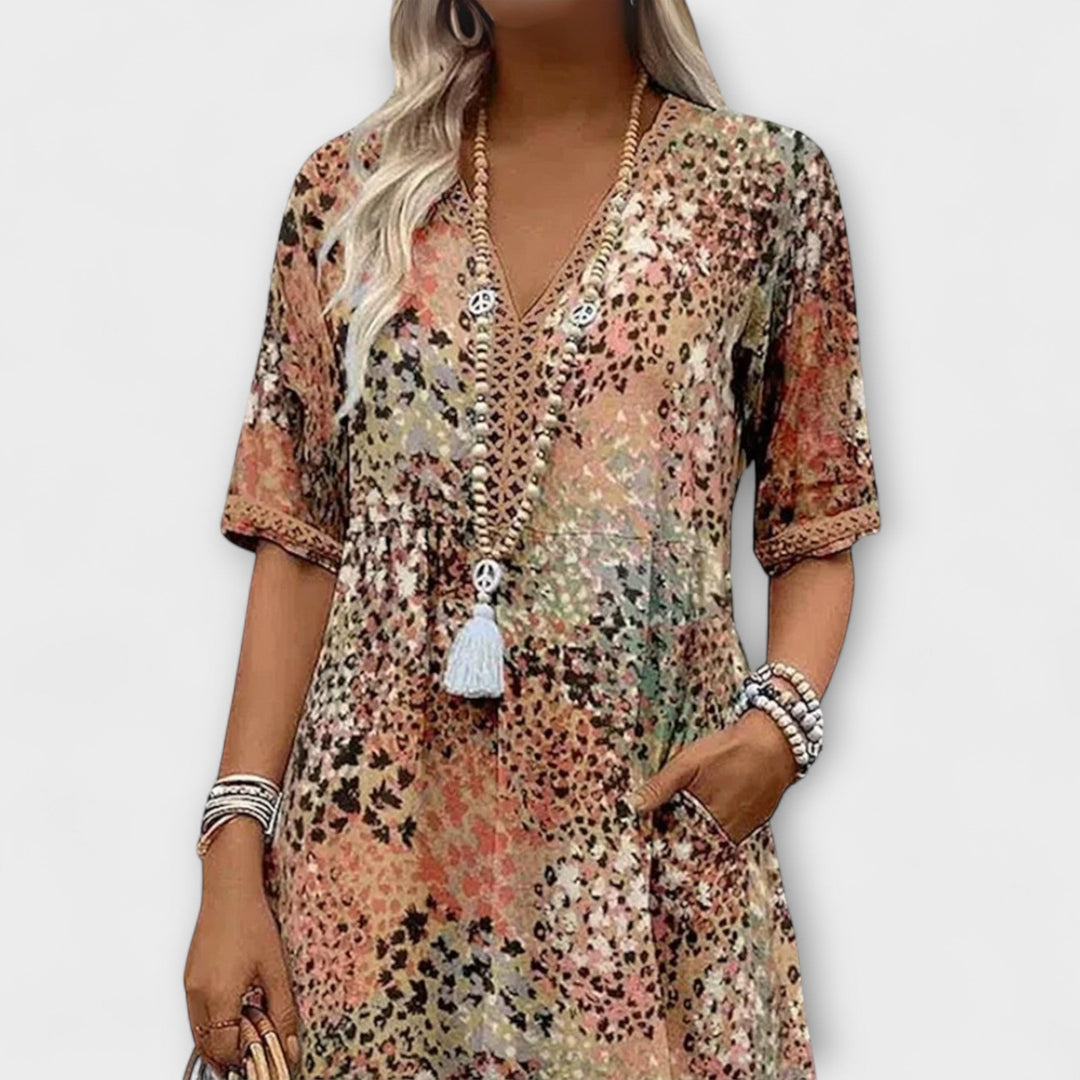 Ilona – Airy Dress with Watercolor Pattern