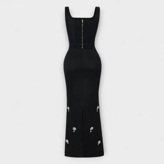 Aviane – Black Ensemble with Pearl Zipper Top and Skirt