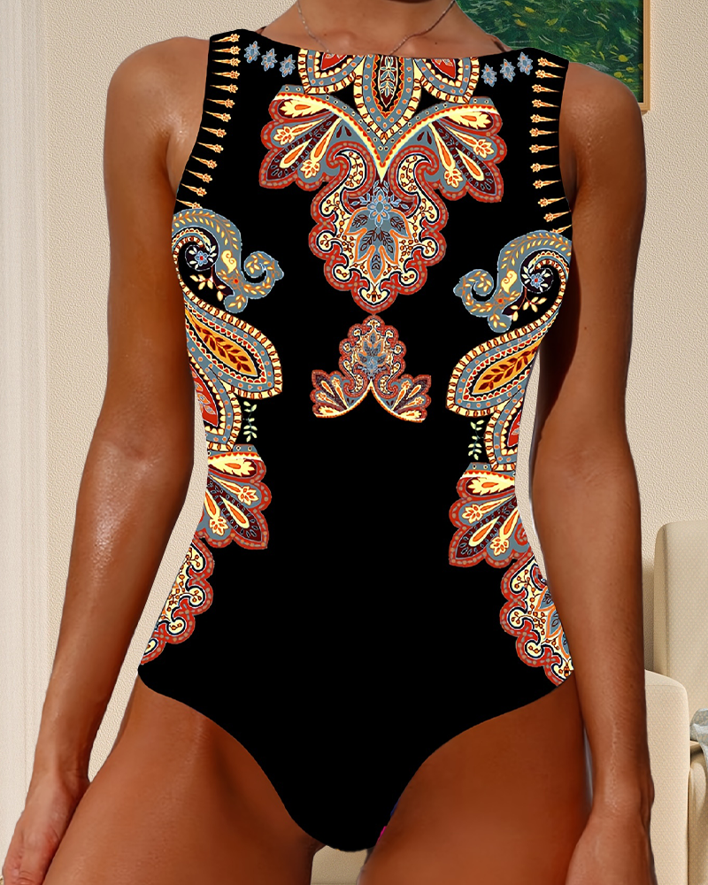 Edris – Ethnic-Inspired High Neck One-Piece Swimsuit