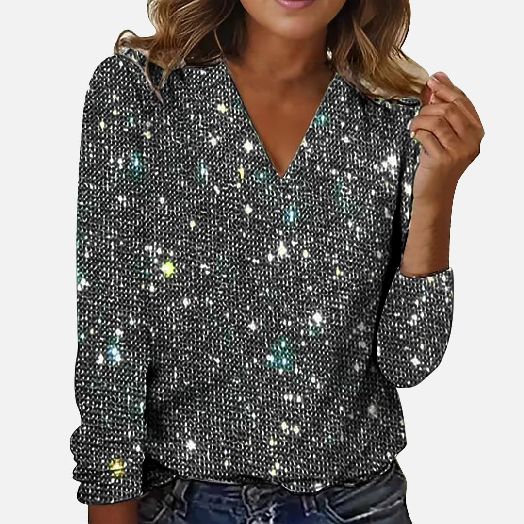 Emmie – Sequin V-Neck Blouse for Women