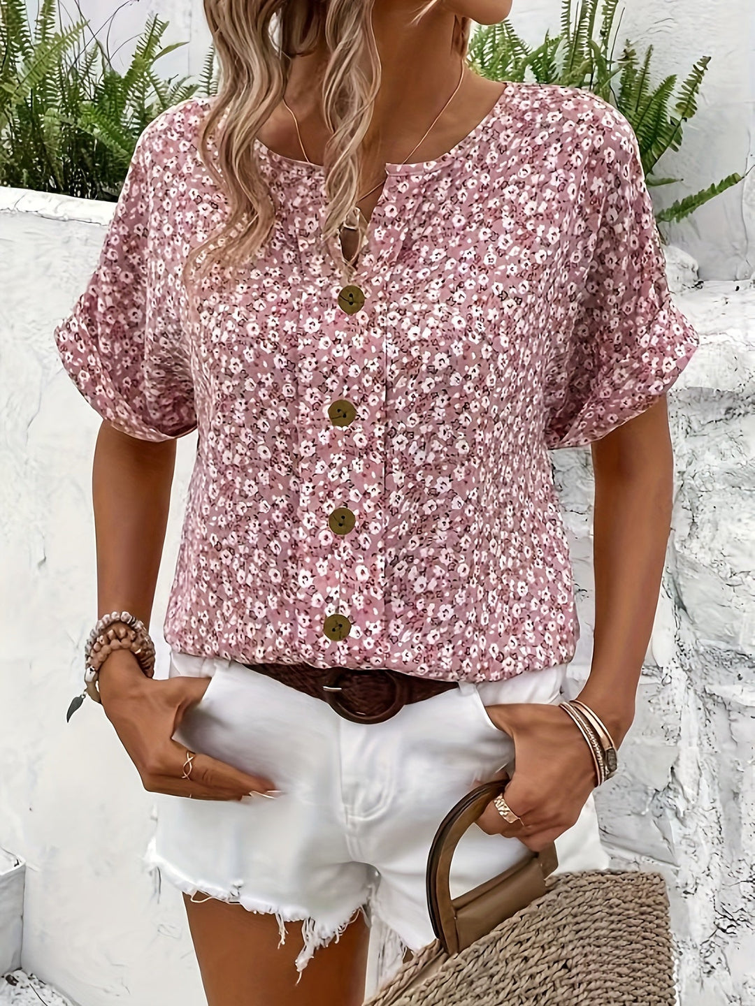 Lymara – Button-Front Floral Print Blouse