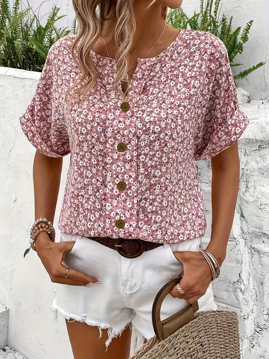 Lymara – Button-Front Floral Print Blouse