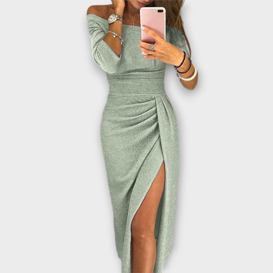 Elodie – Off-Shoulder Dress with Pleat Detail