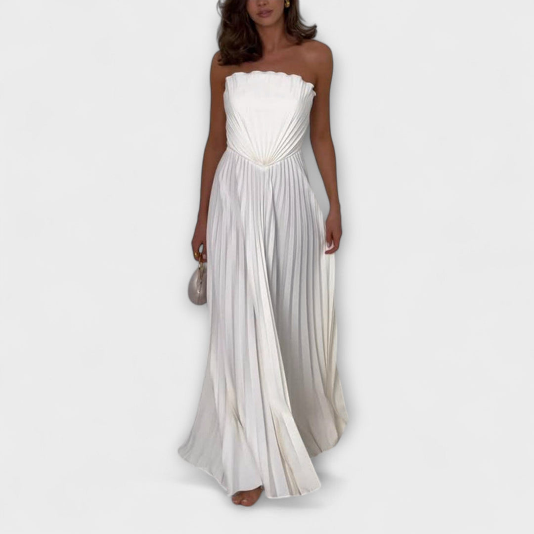 Elestia – Pleated Bandeau Dress with Sculptural Line