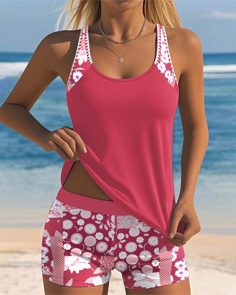 Soliel - Floral Tankini Shorts Set for Women