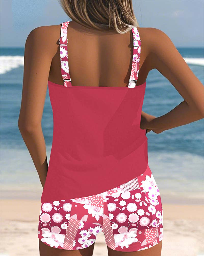 Soliel - Floral Tankini Shorts Set for Women