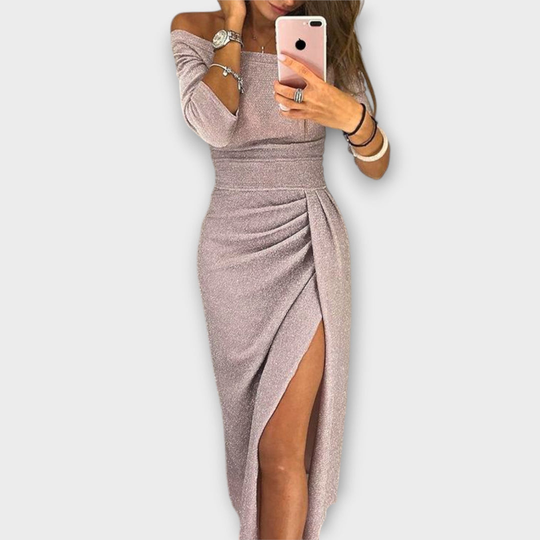 Elodie – Off-Shoulder Dress with Pleat Detail