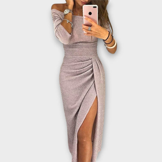 Elodie – Off-Shoulder Dress with Pleat Detail