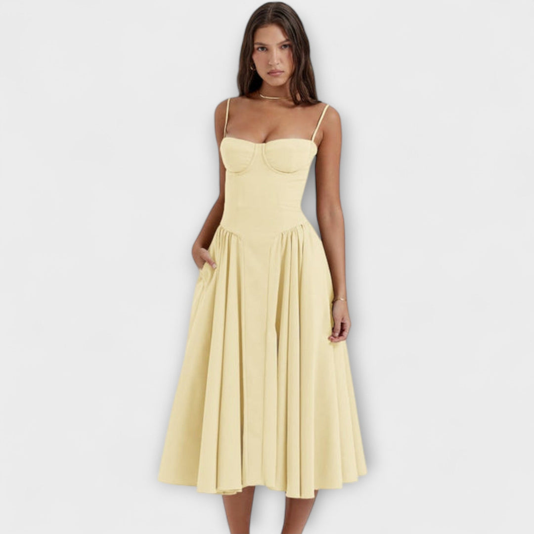 Ameline – Feminine Midi Dress with Waist Focus