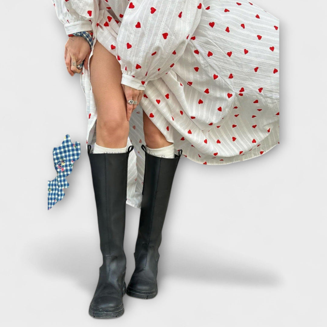 Elna – Romantic Jacquard Dress with Heart Pattern
