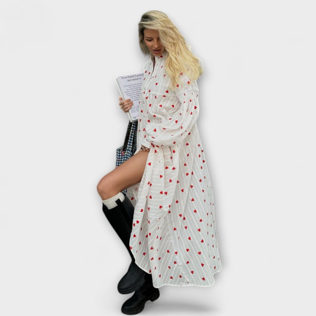 Elna – Romantic Jacquard Dress with Heart Pattern