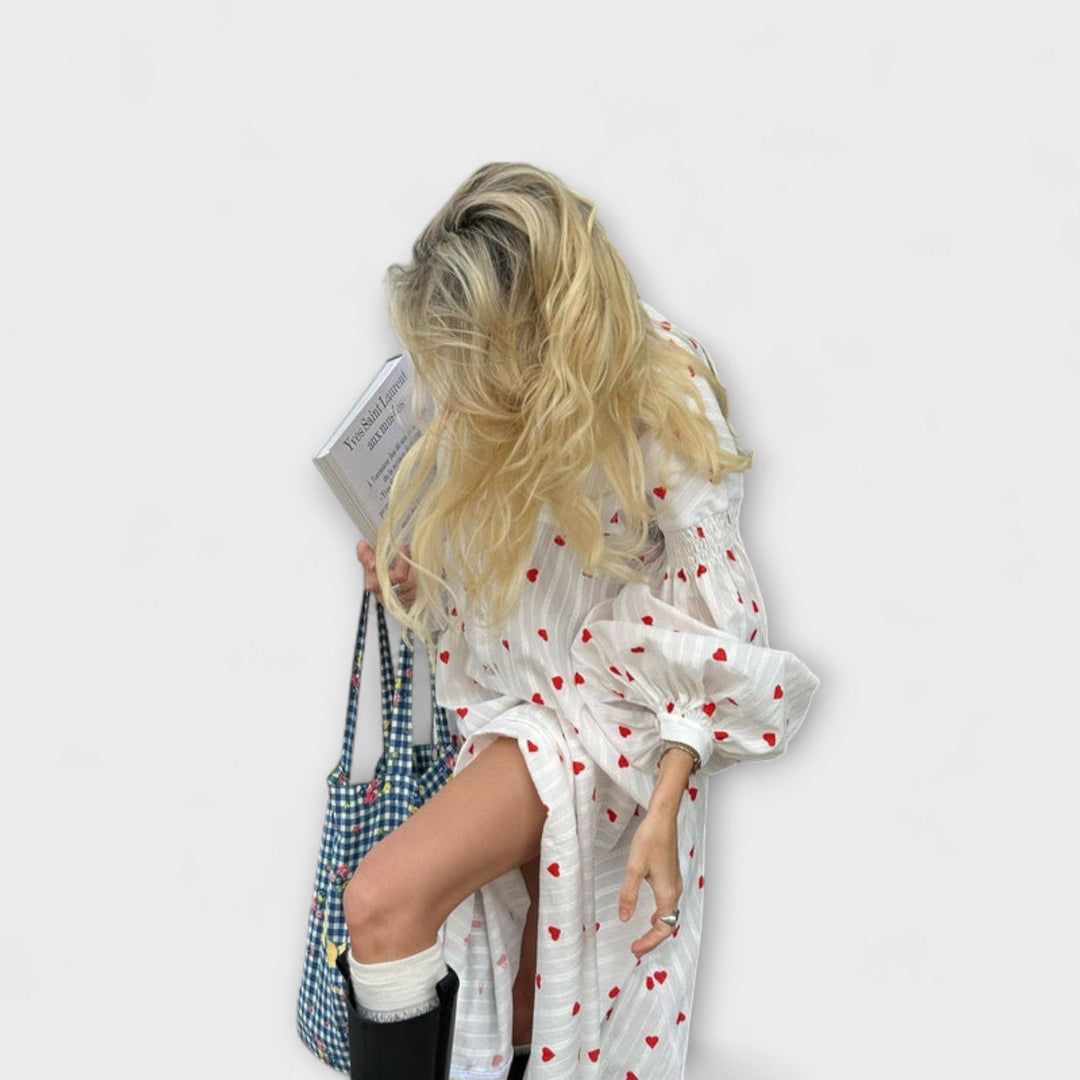 Elna – Romantic Jacquard Dress with Heart Pattern