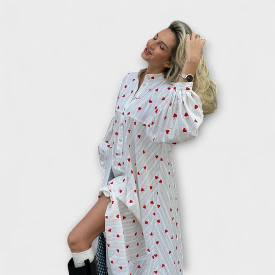 Elna – Romantic Jacquard Dress with Heart Pattern