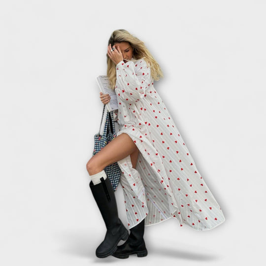 Elna – Romantic Jacquard Dress with Heart Pattern