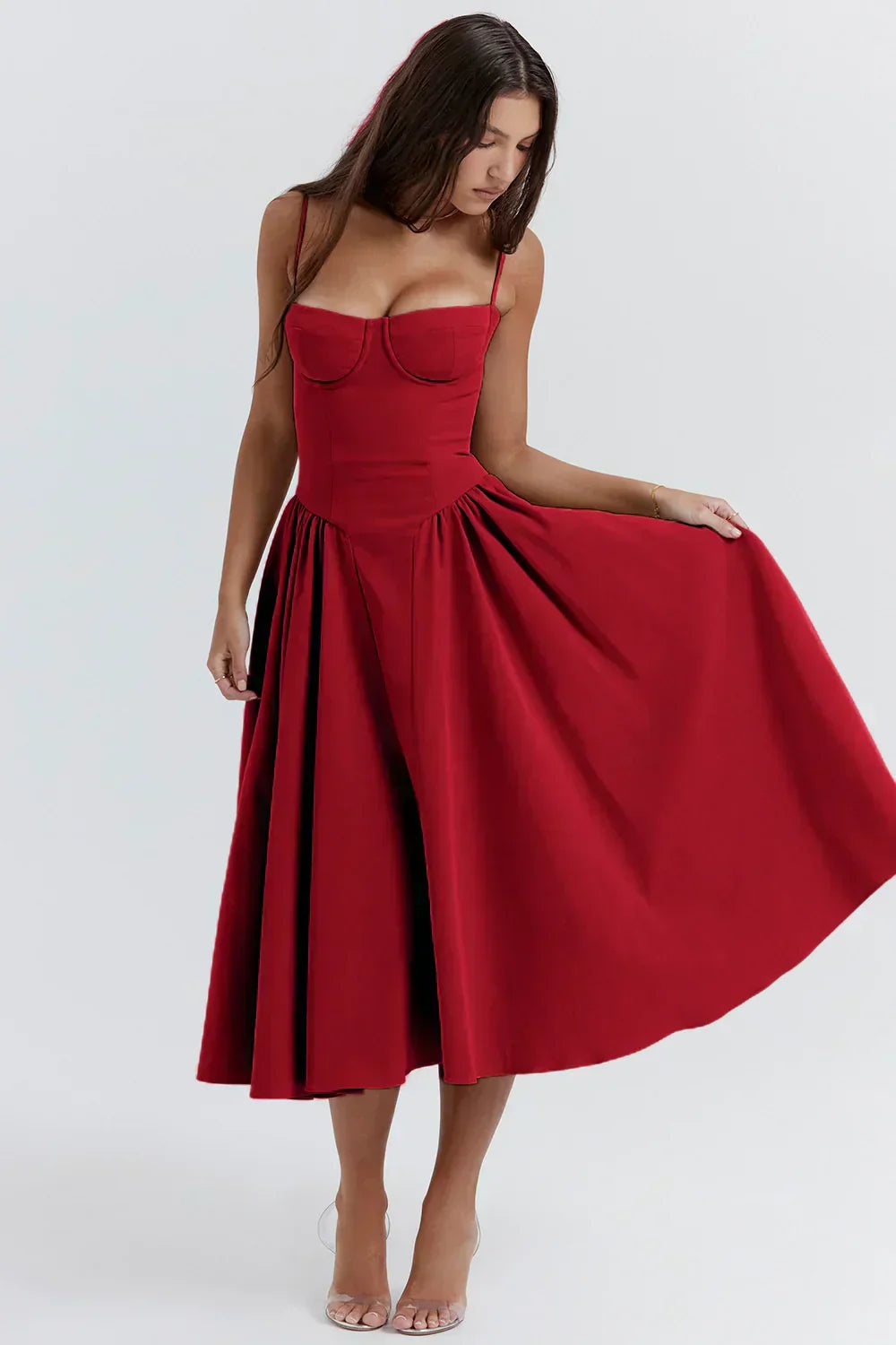 Serenah – Strapless Midi Dress with Sweetheart Bodice