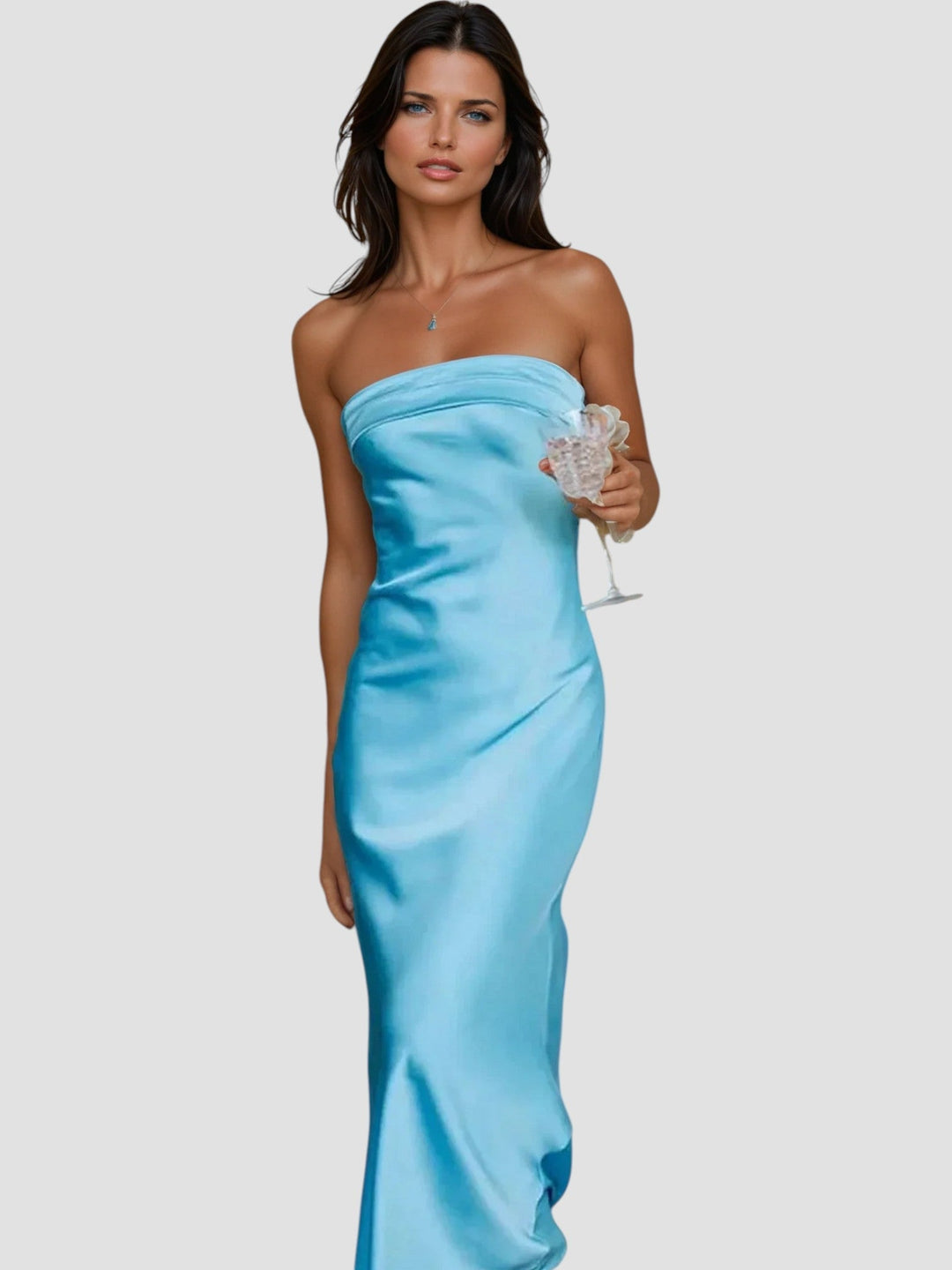 Tracey – Satin Strapless Midi Dress for Women