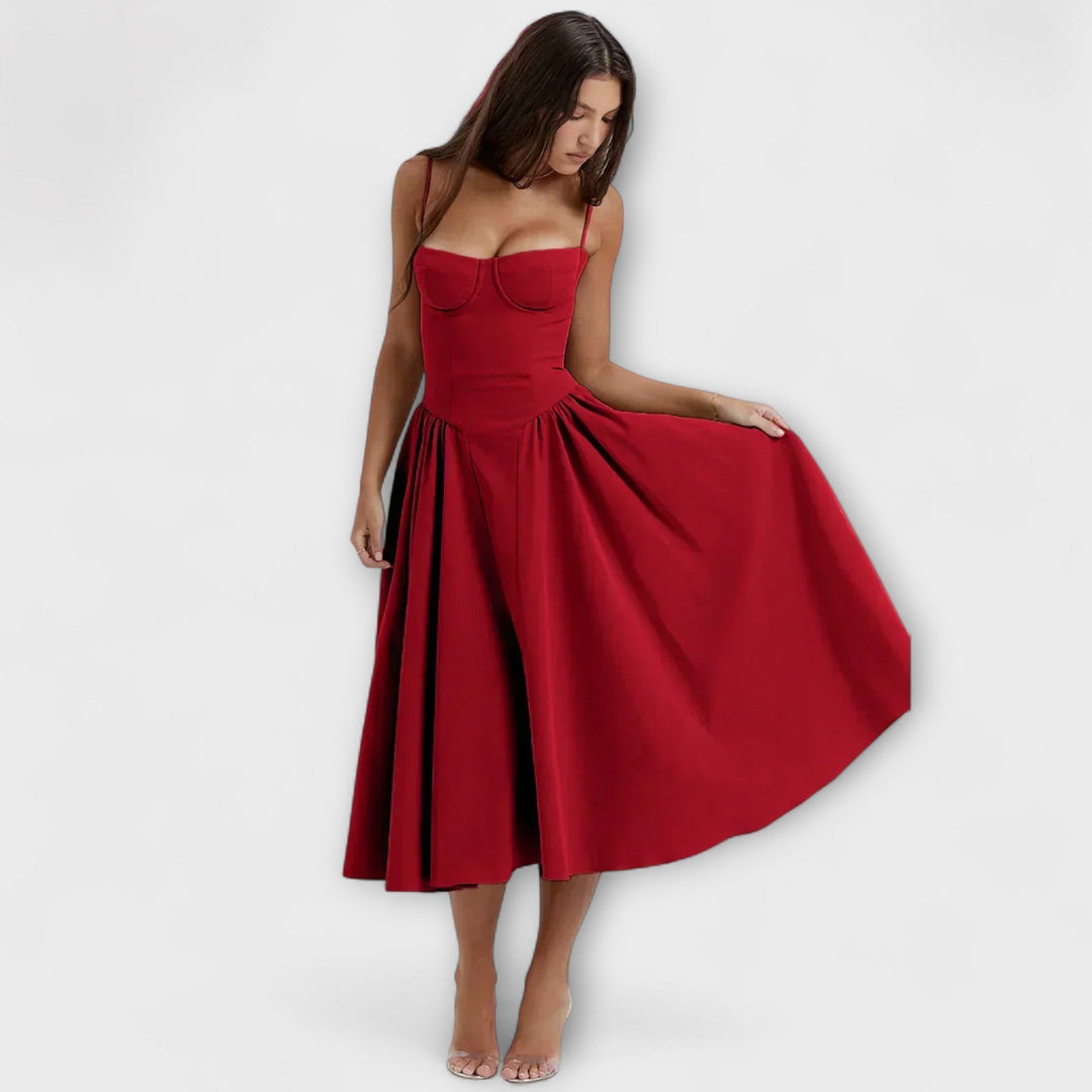 Ameline – Feminine Midi Dress with Waist Focus