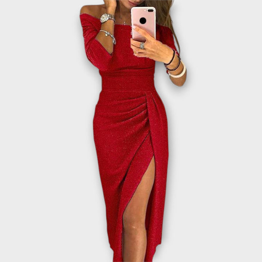 Elodie – Off-Shoulder Dress with Pleat Detail