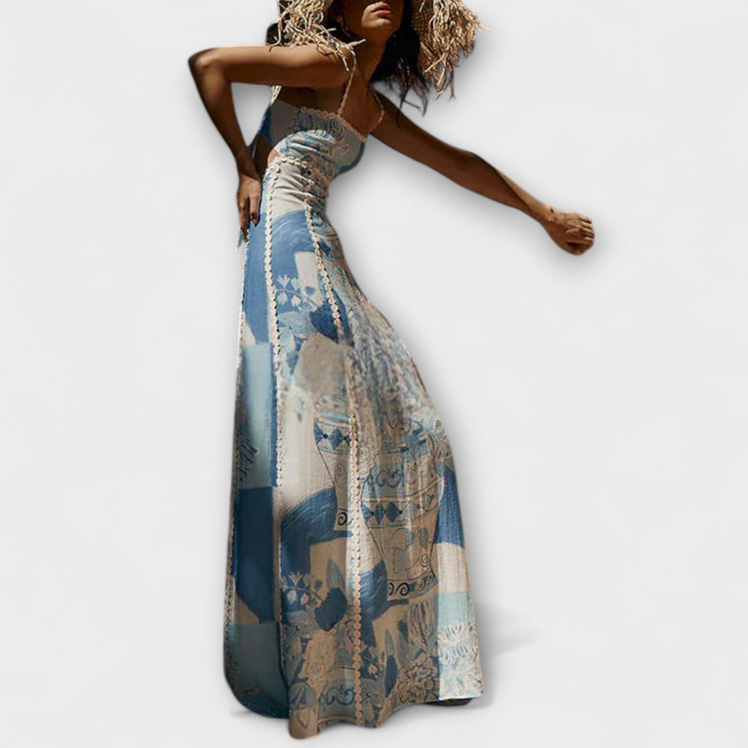 Lirienne – Flowing Maxi Dress with Straps and Patterned Texture